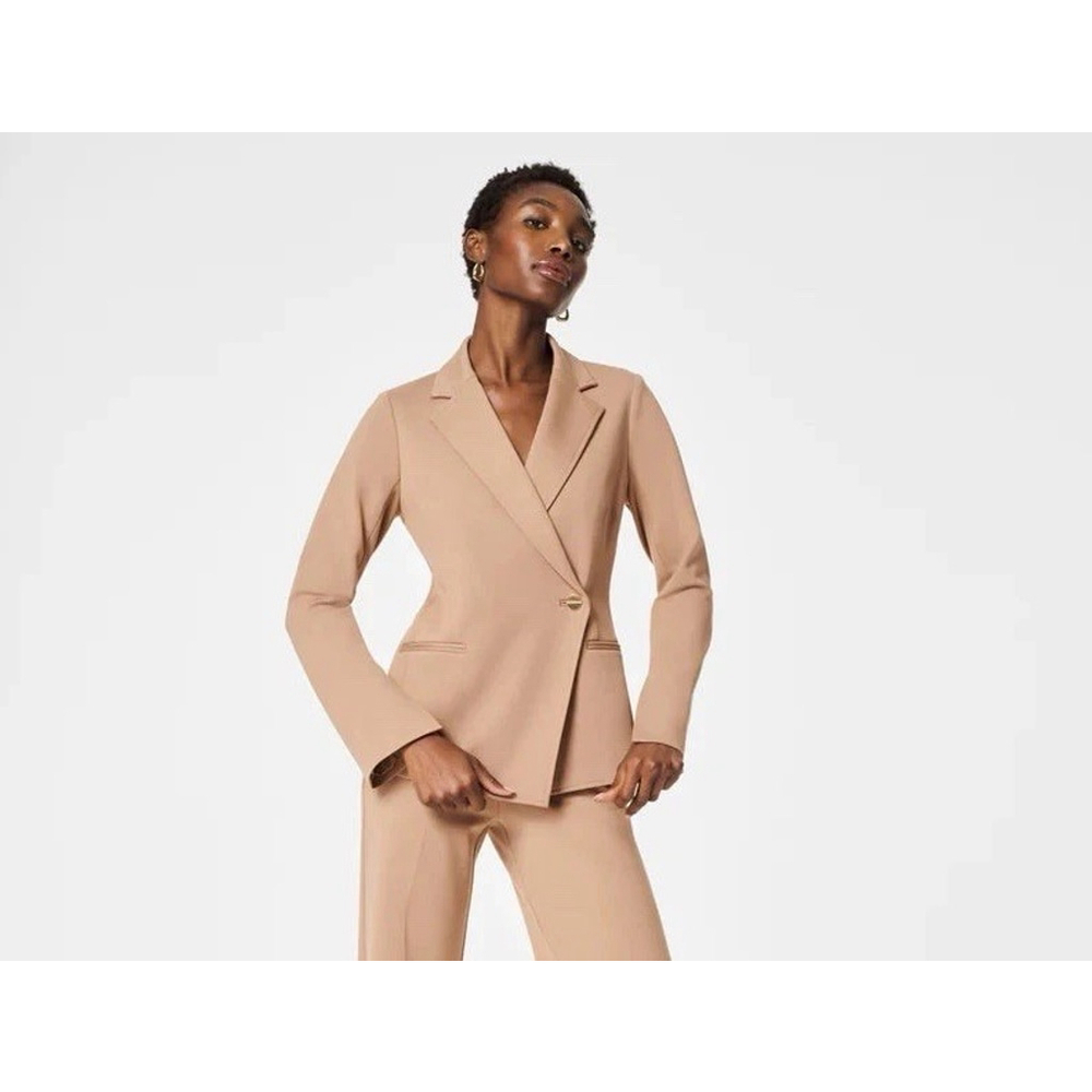 Spanx Tailored Perfect Asymmetrical Blazer L Classic Toffee Ponte Officewear